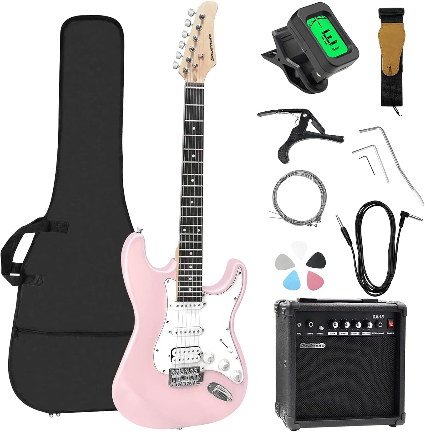 Soulmate 39 Electric Guitar Kit: HSS Pickups, 15W Amp, Accessories!