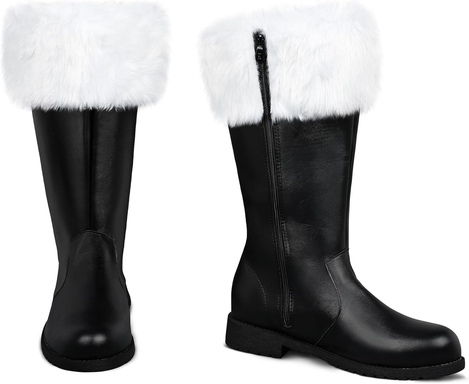 Christmas Santa Boots for Men with White Fur and Wide Calf Fit