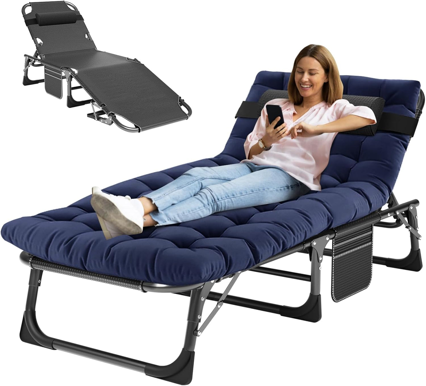 MOPHOTO Folding Chaise Lounge Chair for Poolside and Beach Use