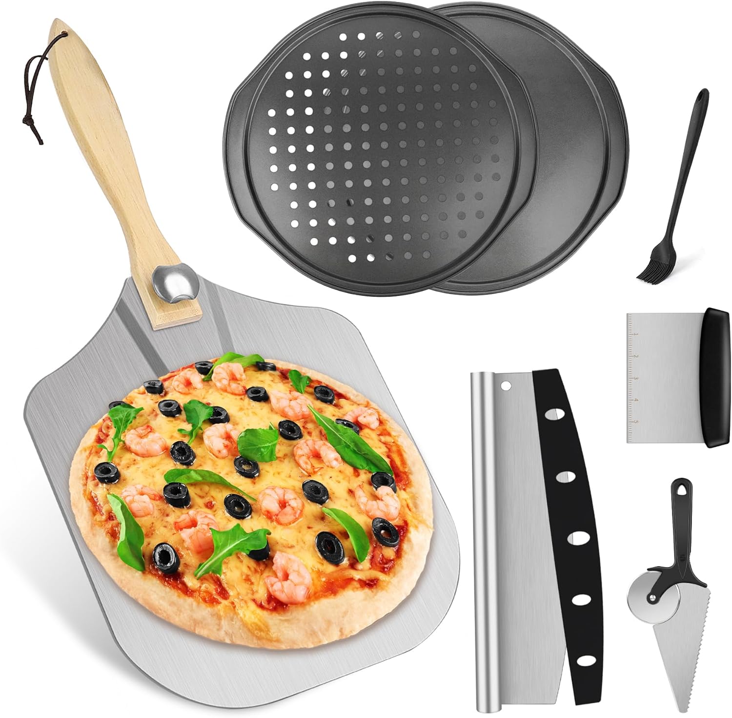Pizza Peel Set with Aluminum Paddle and Non-Stick Pizza Pan