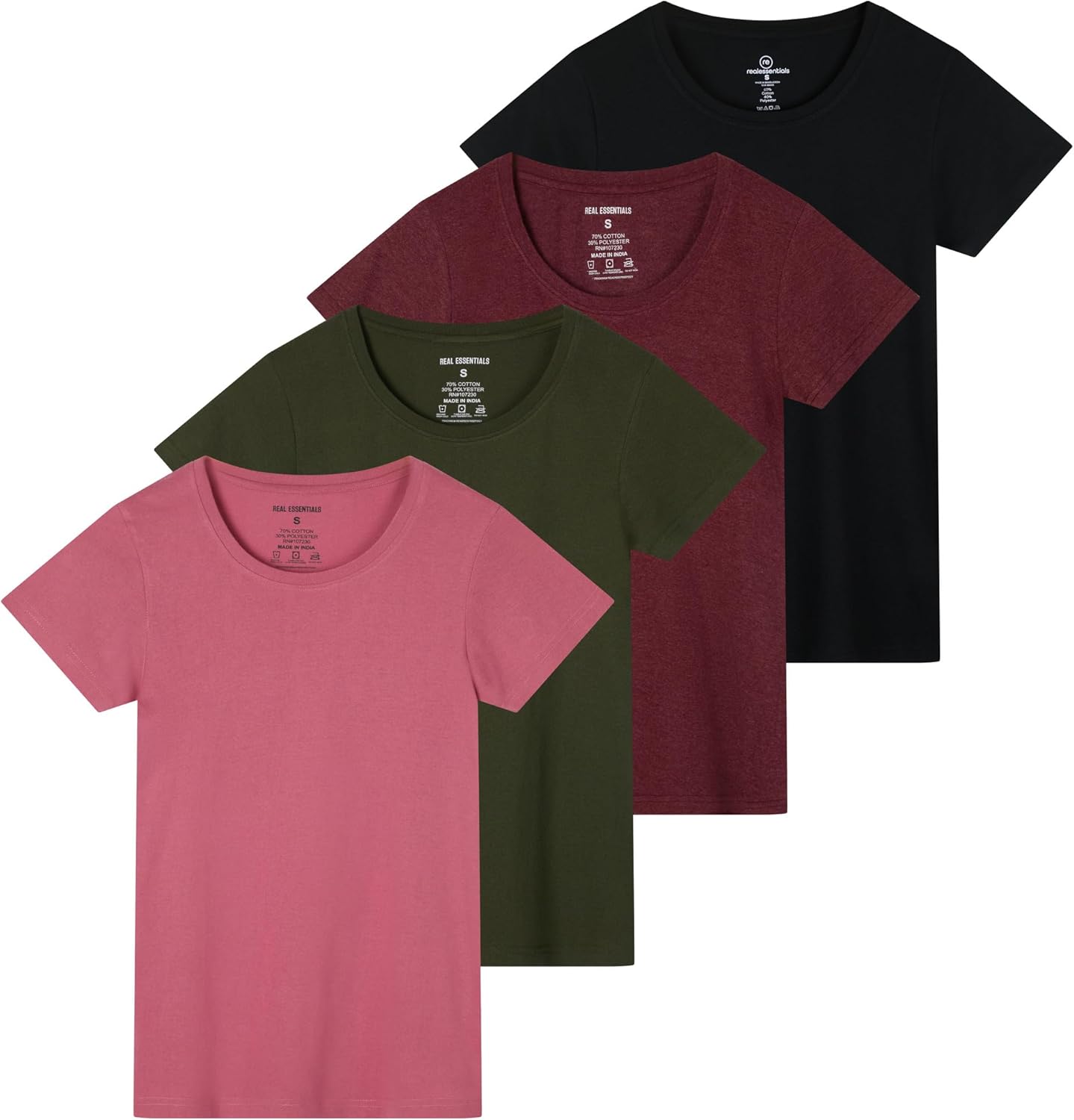 Real Essentials Women's Cotton Short Sleeve T-Shirt 4 Pack