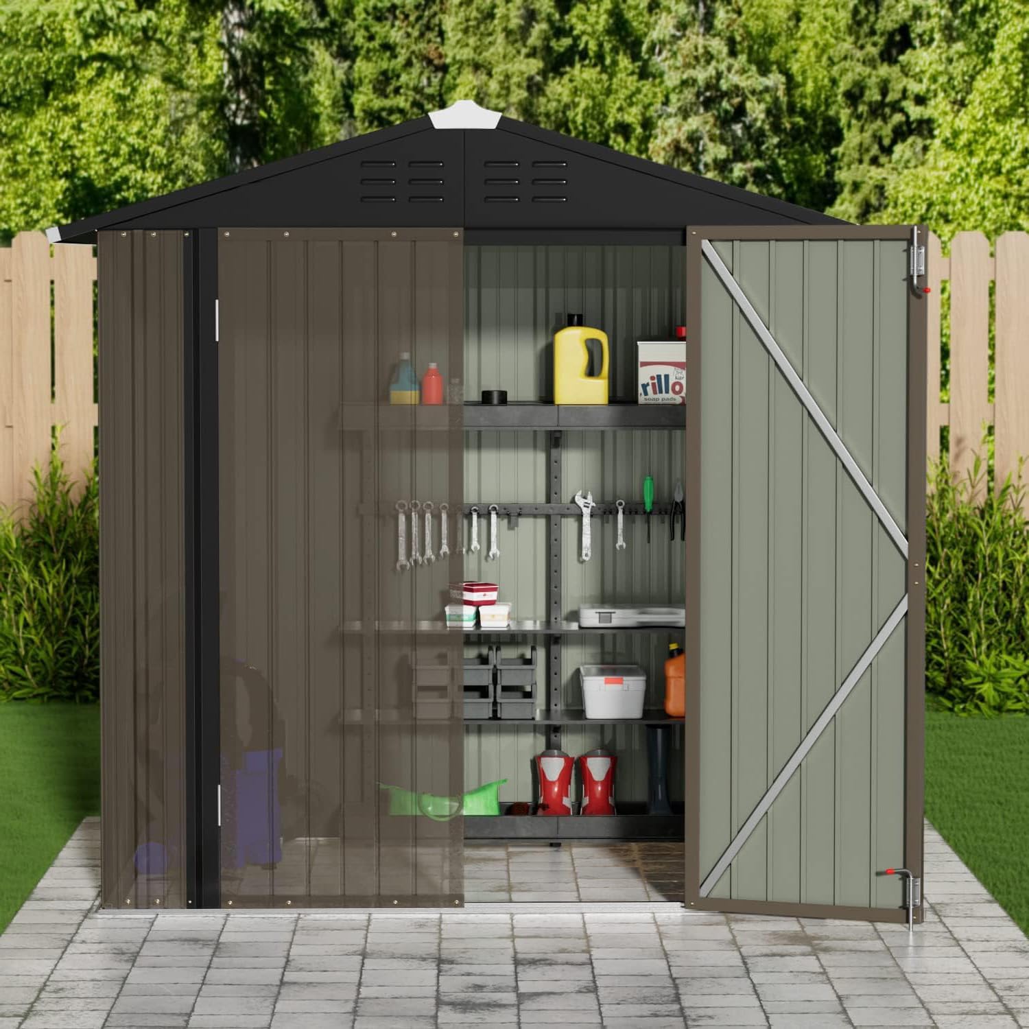 JUMMICO Metal Outdoor Storage Shed for Garden Tools and More
