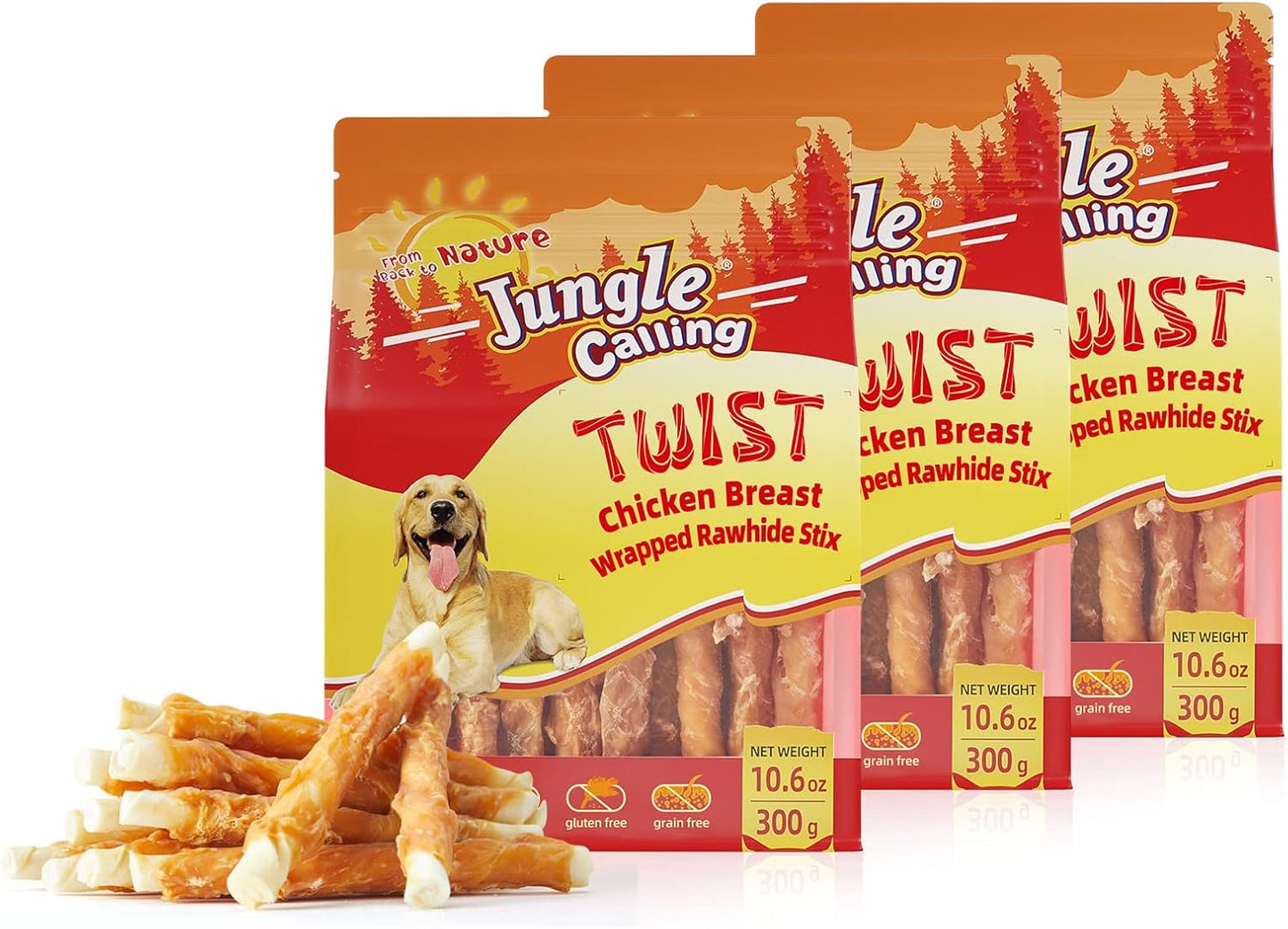 Jungle Calling Chicken Wrapped Rawhide Sticks for Dogs