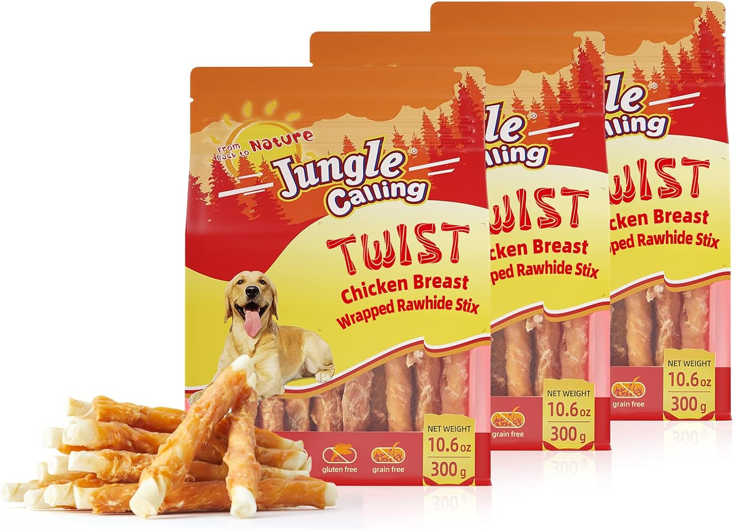 Jungle Calling Chicken Wrapped Rawhide Sticks for Dogs