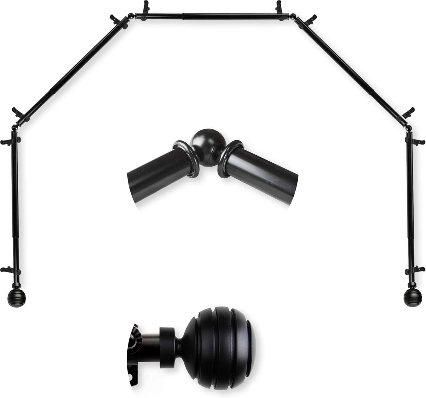 Black 5-Sided Bay Curtain Rod Set 28-48 inch