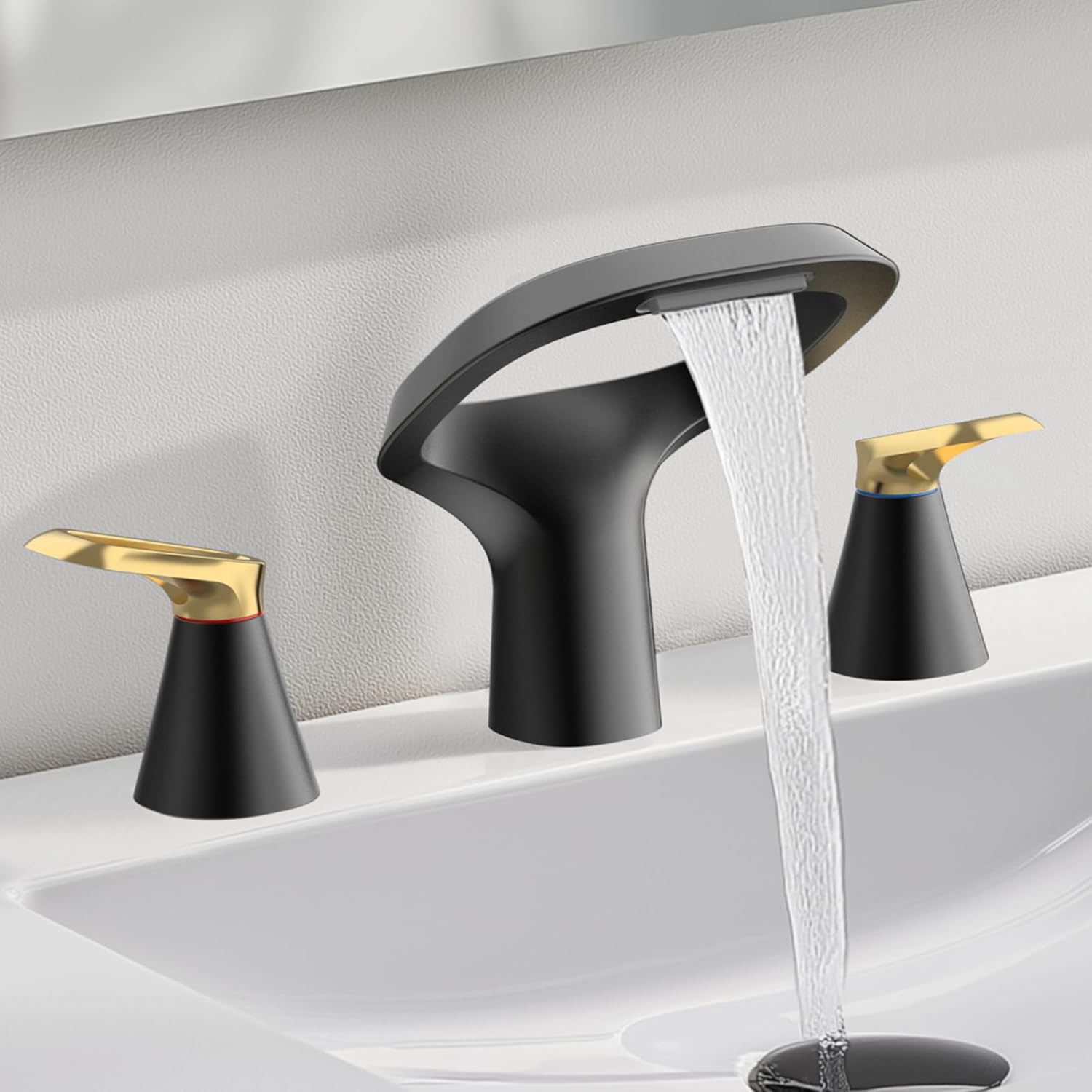 Modern Black Bathroom Faucet 3 Hole with Adjustable Spout