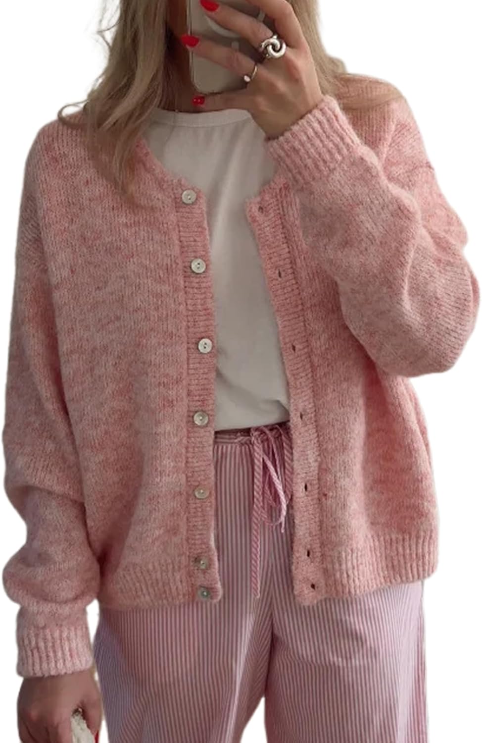 Women's Long Sleeve Front Button Cardigan Sweaters for Fall