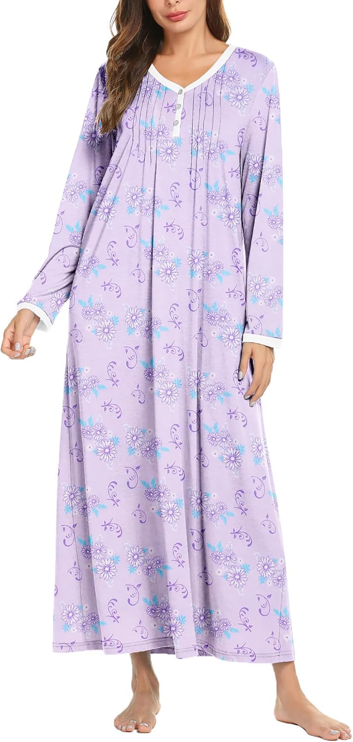 Ekouaer Women's Long Sleeve Nightgown for Comfort and Style