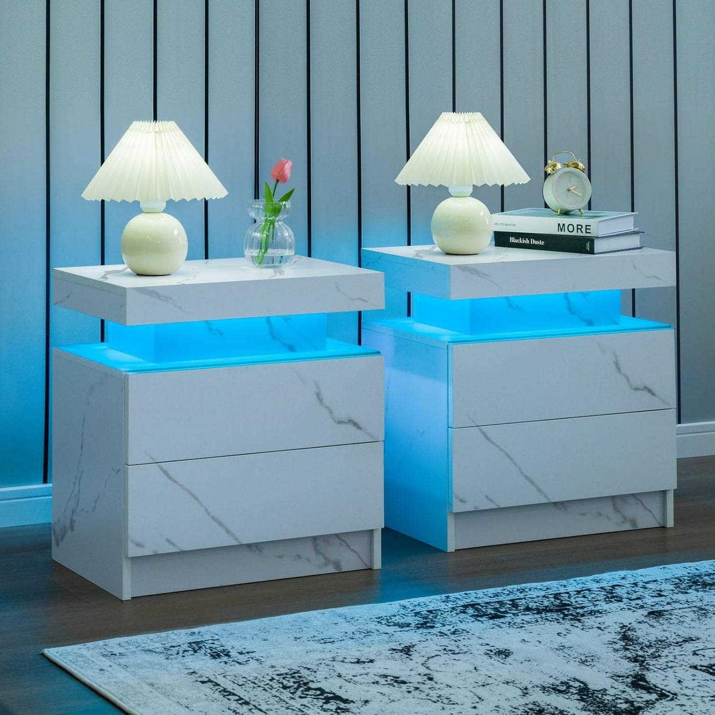 LED Night Stand Set with 2 Drawers for Bedroom and Living Room