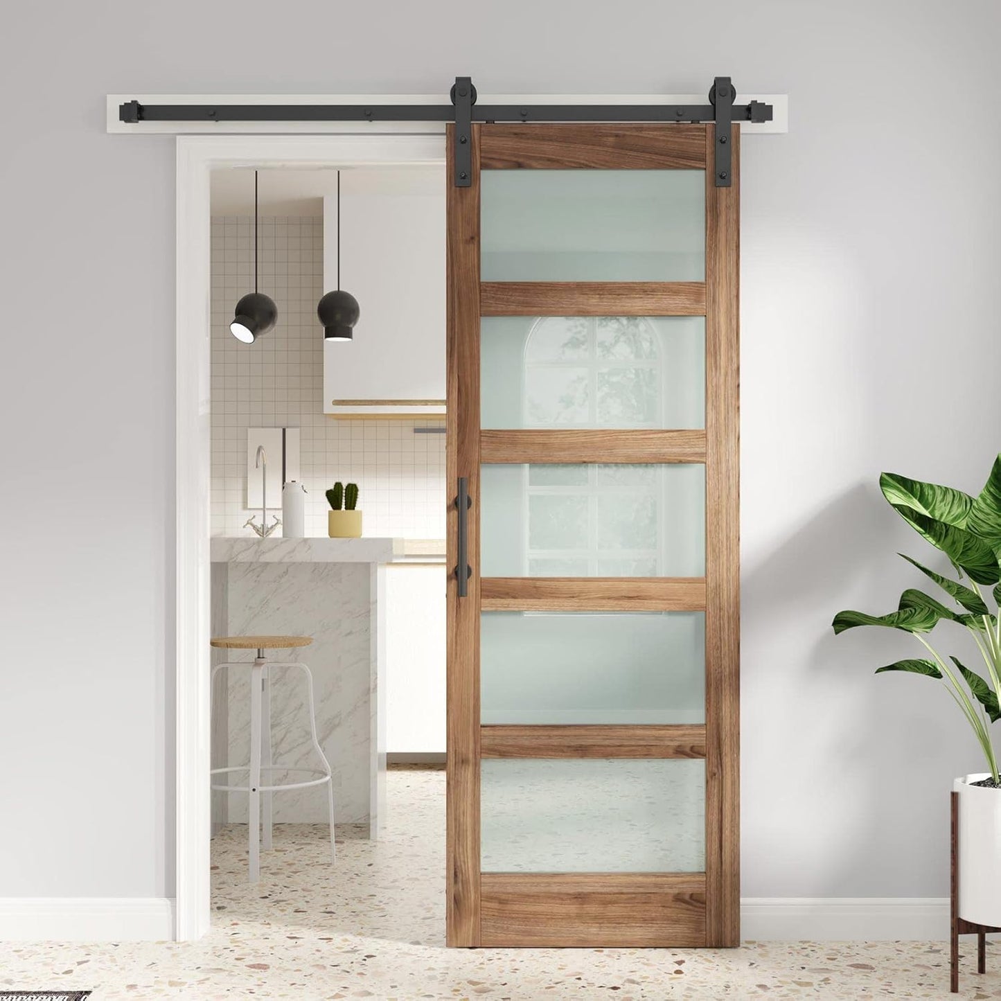 Frosted Glass Barn Door with Hardware Kit for Stylish Spaces