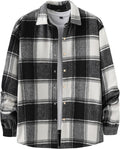 Men's Casual Cotton Plaid Long Sleeve Button-Down Flannel Overshirt