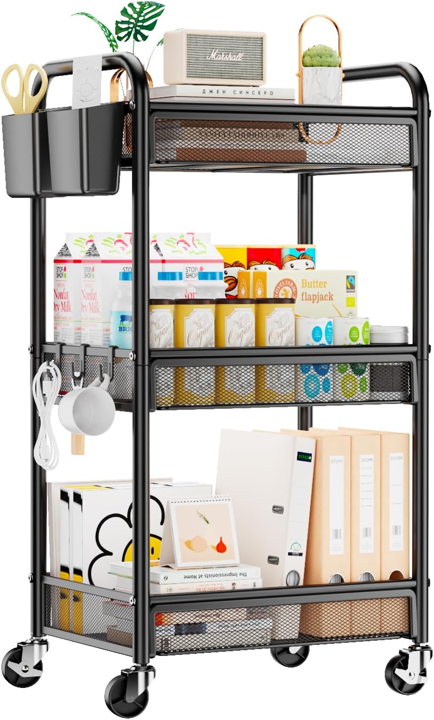 YASONIC 3 Tier Rolling Cart for Kitchen, Office, and Craft Use