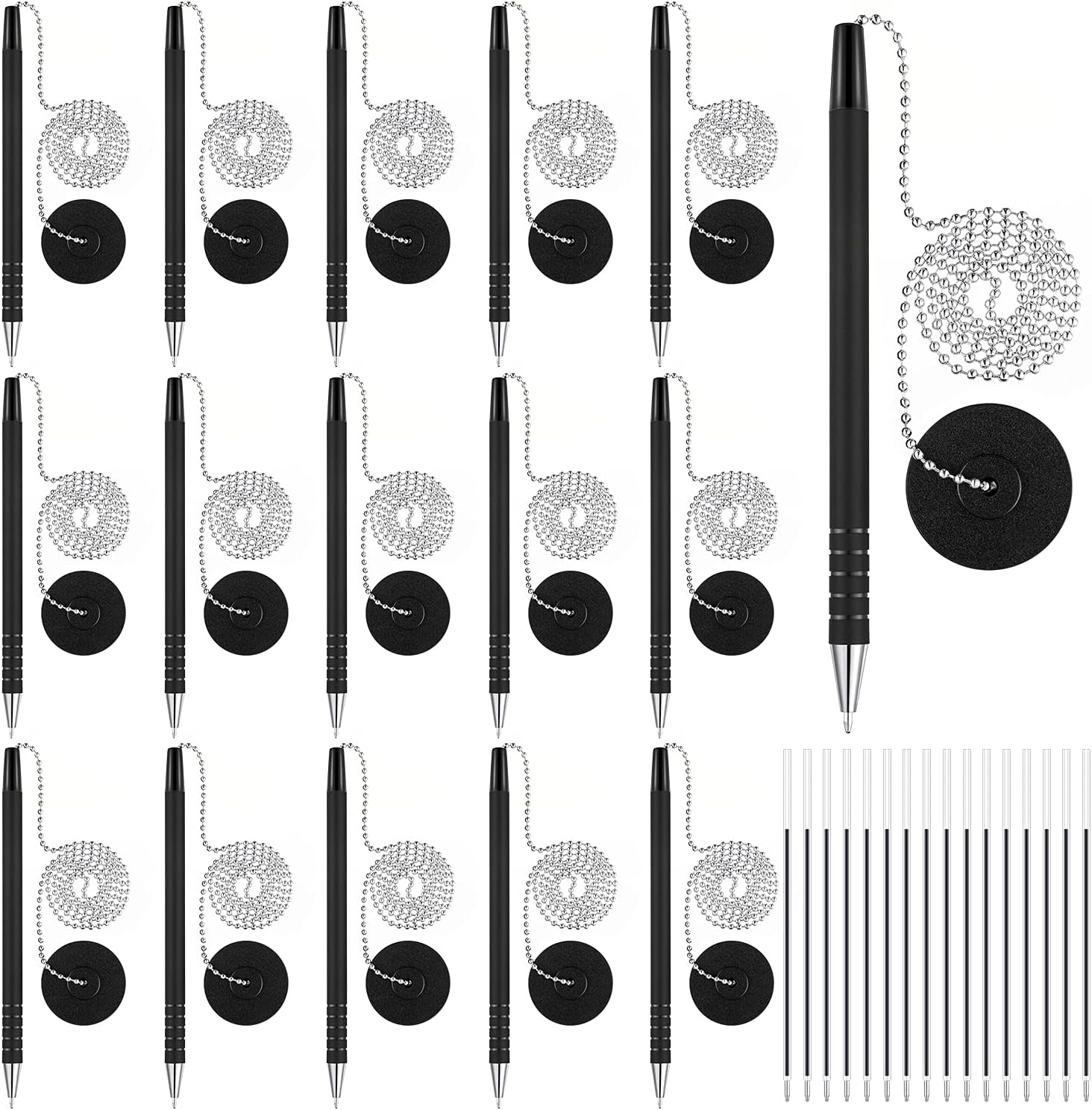Security Pen Set with Bead Chain and Ink Refills for Office Use