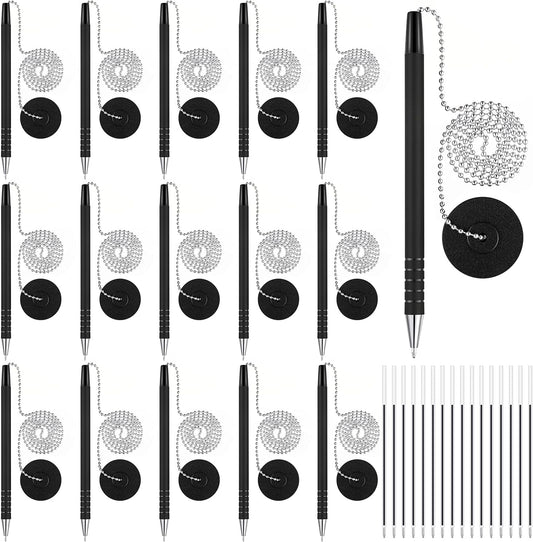 Security Pen Set with Bead Chain and Ink Refills for Office Use