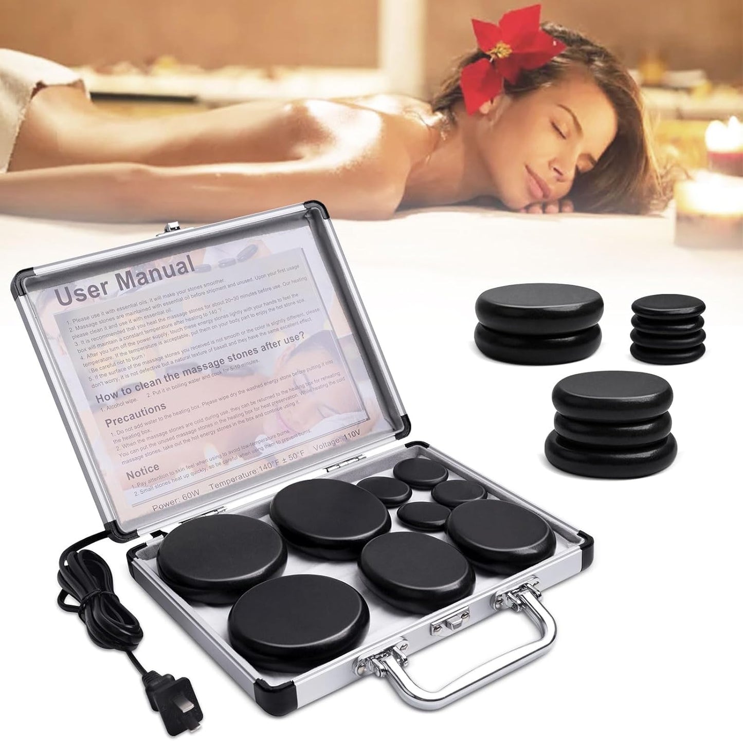 Hot Stones Massage Warmer Kit for Relaxing Home Spa Therapy