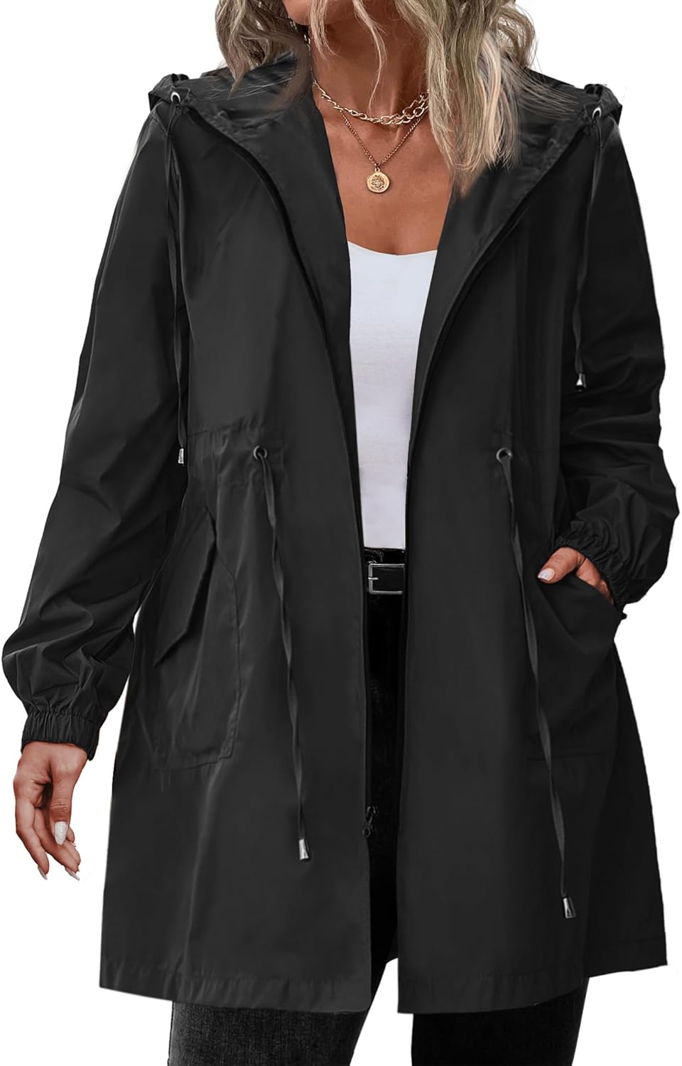 IN'VOLAND Women's Plus Size Rain Jacket Lightweight Hooded Coat