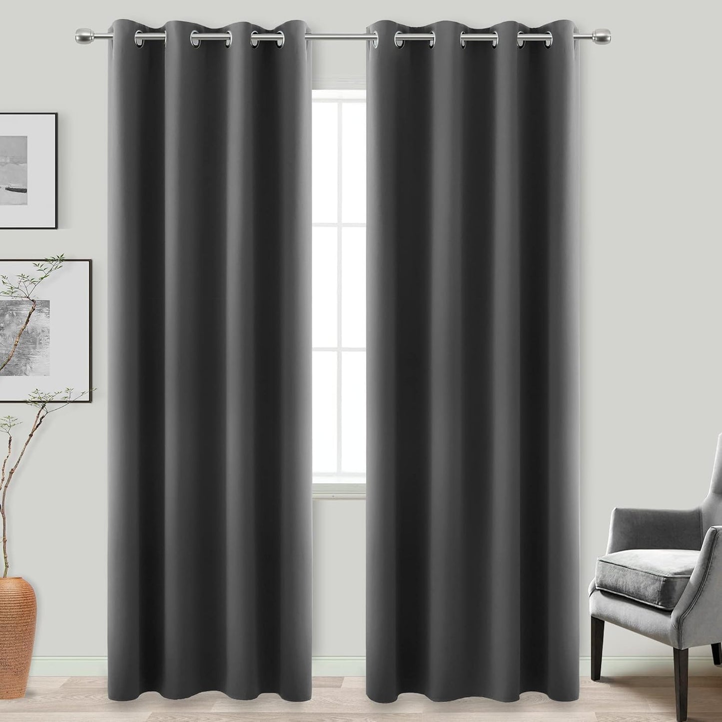 KOUFALL Dark Gray Grommet Insulated Thermal Blackout Curtains