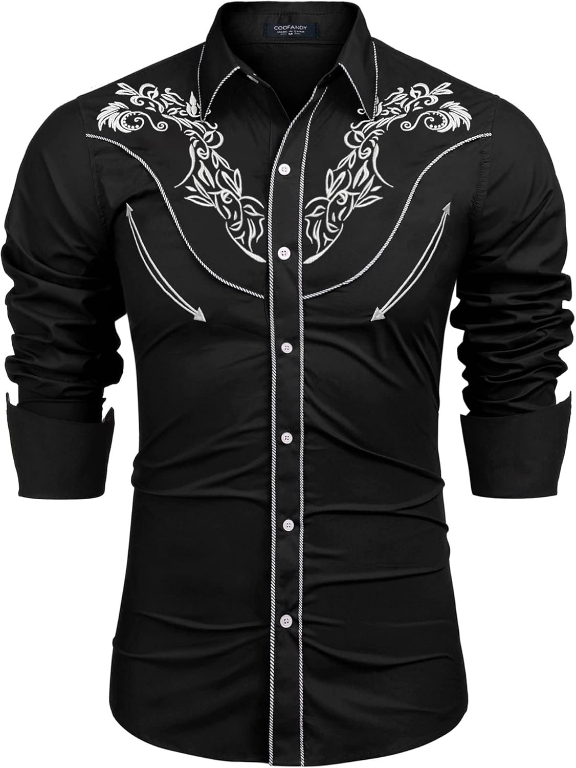 Stylish Men's Western Cowboy Shirt with Rose Embroidery Design