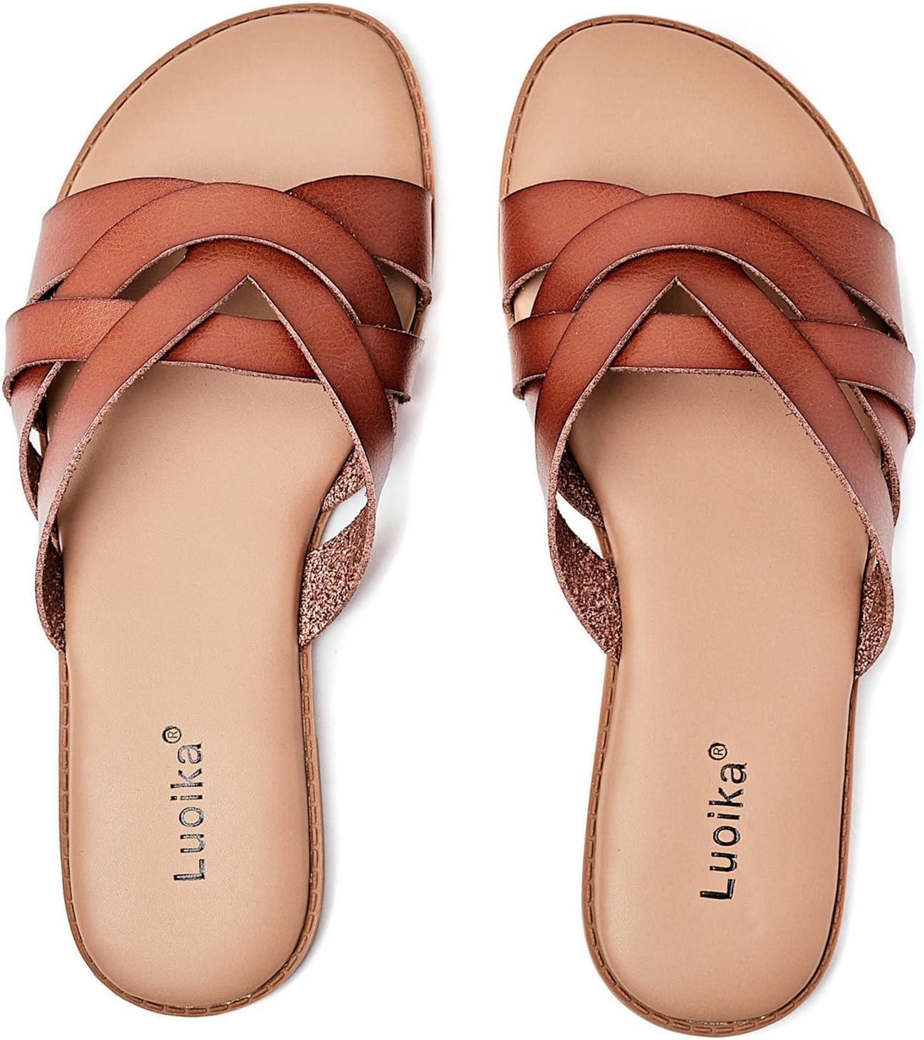 Luoika Women's Wide Width Flat Slides Sandals for Comfort