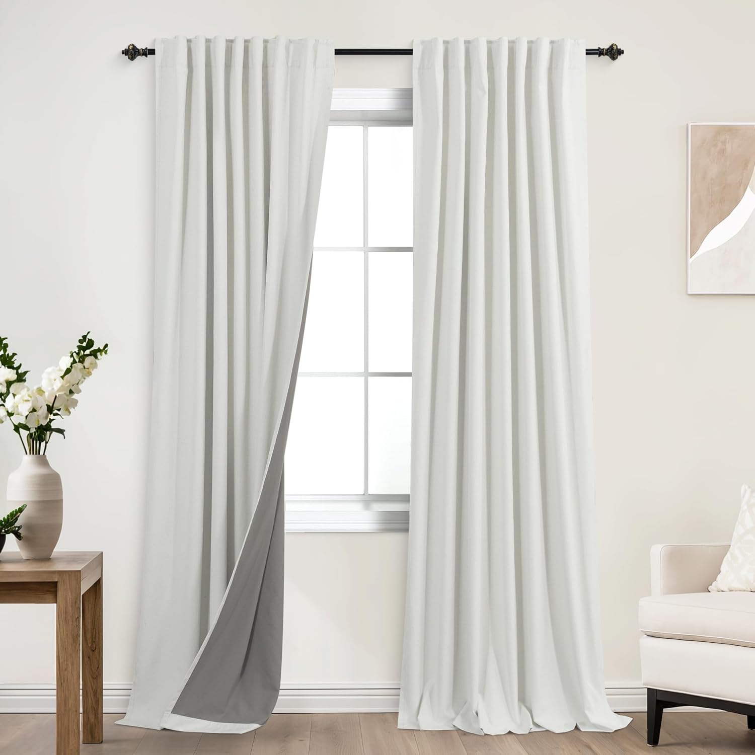 KOUFALL Ivory Black Out Curtains for Bedroom and Living Room