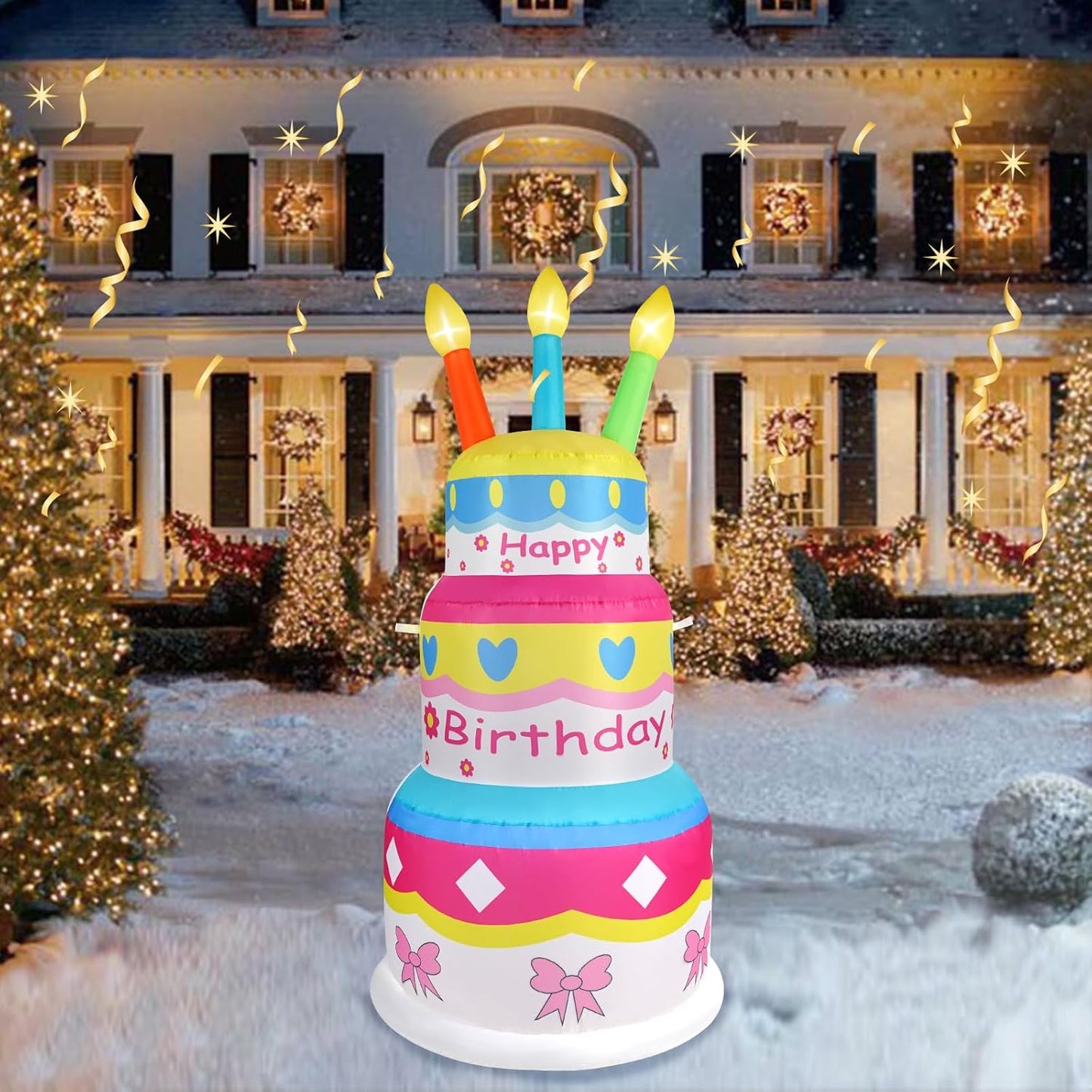 6 FT Inflatable Happy Birthday Cake Decorations for Parties