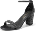 DREAM PAIRS Women's Chunk Low Heel Pump Sandals - Sparkling