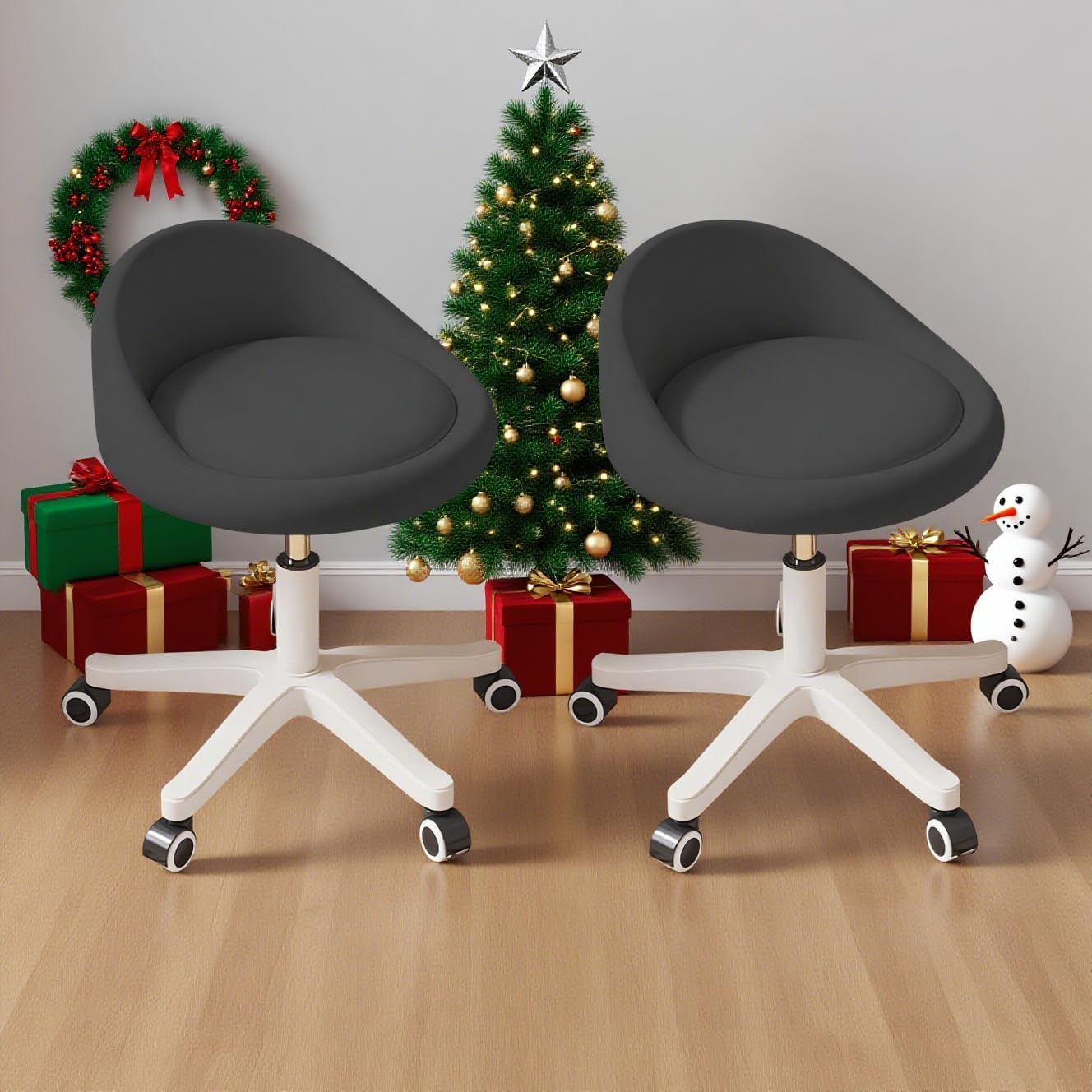 Rolling Stool Set of 2 with Ergonomic Swivel Seat for Comfort