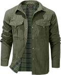 Flygo Mens Flannel Lined Shirt Jacket - Lightweight Western Snap