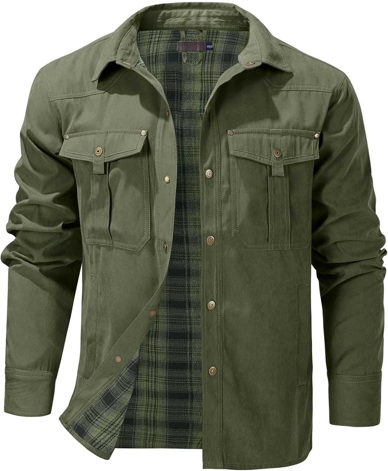 Flygo Mens Flannel Lined Shirt Jacket for Rugged Outdoor Style