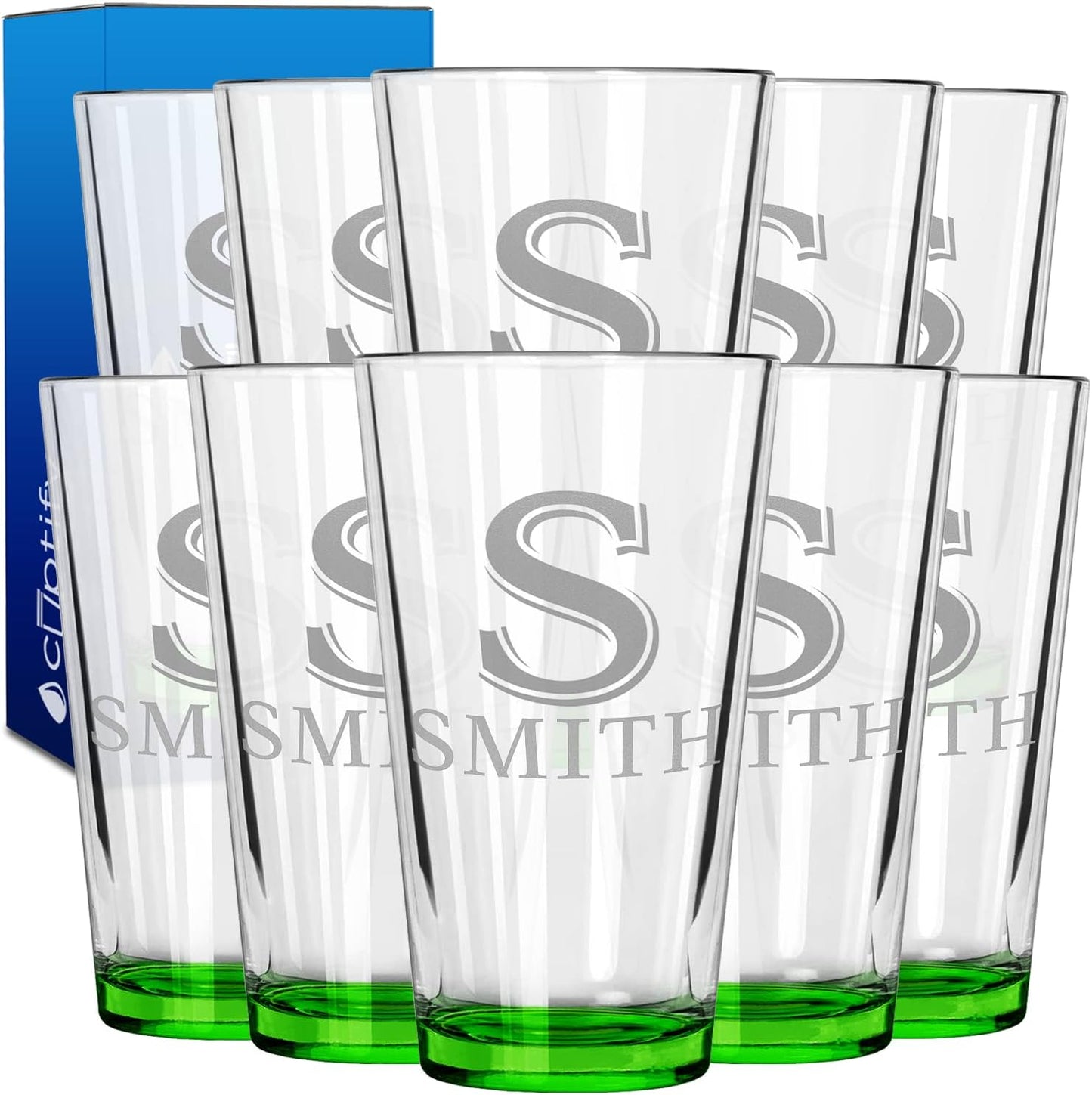 Personalized Beer Glasses Set of 10 Engraved 16oz Pint Glasses
