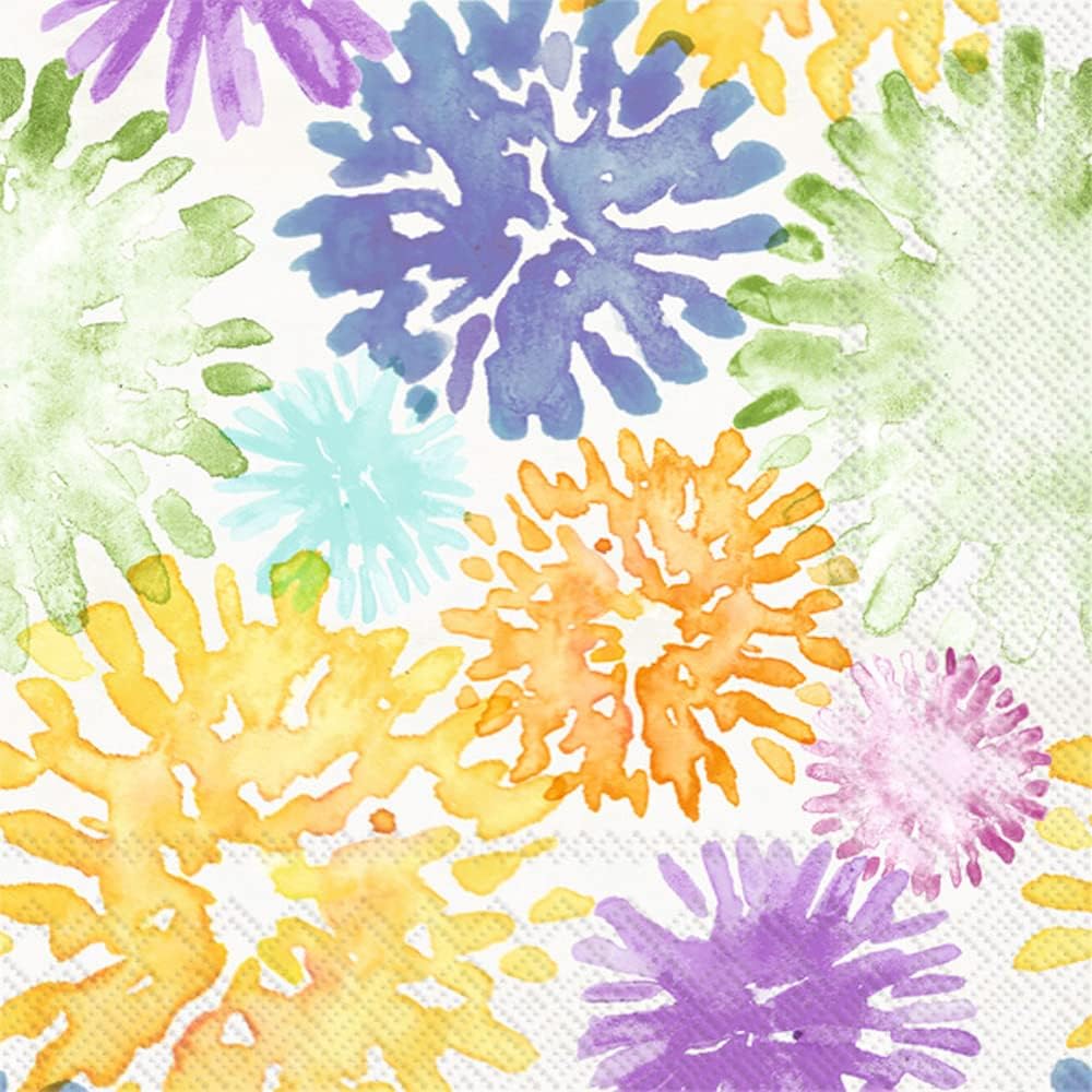 Summer Floral Splash Cocktail Napkins - Boston International - Disposable 3-Ply Paper, 10x10 Unfolded