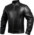 Leather Motorcycle Jacket for Men Cafe Racer with Armor - Weather