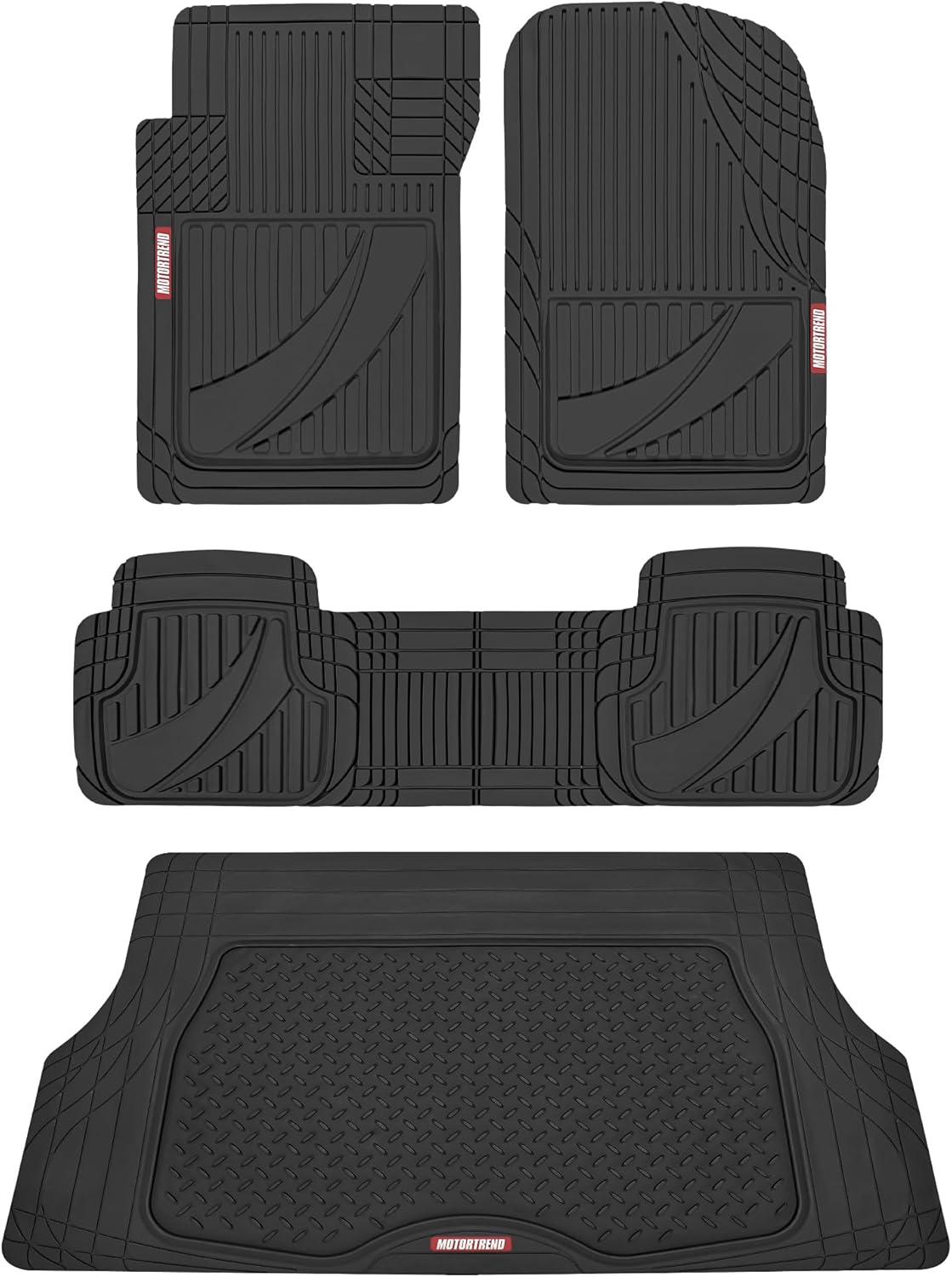 Motor Trend FlexTough Heavy Duty Black Rubber Car Floor Mats