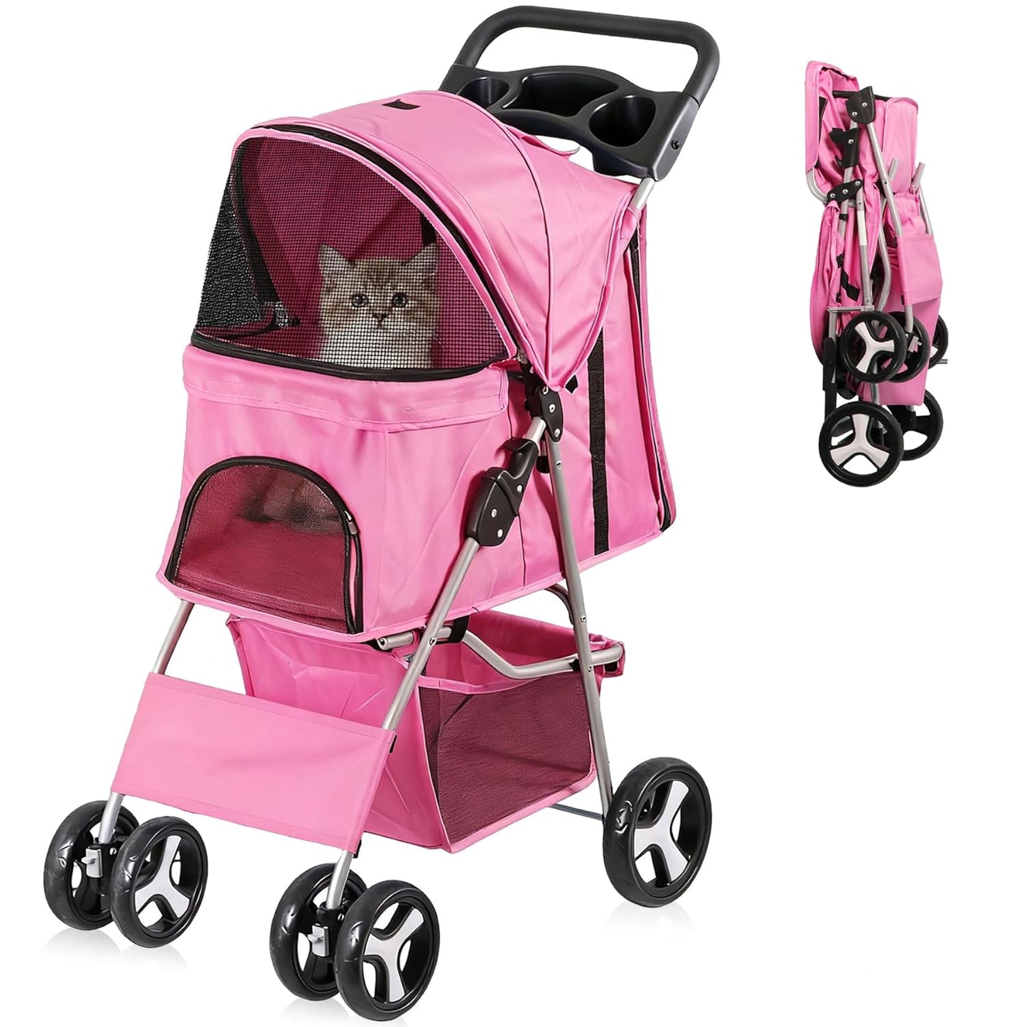 4 Wheels Dog Stroller for Small Medium Pets - Portable Jogger