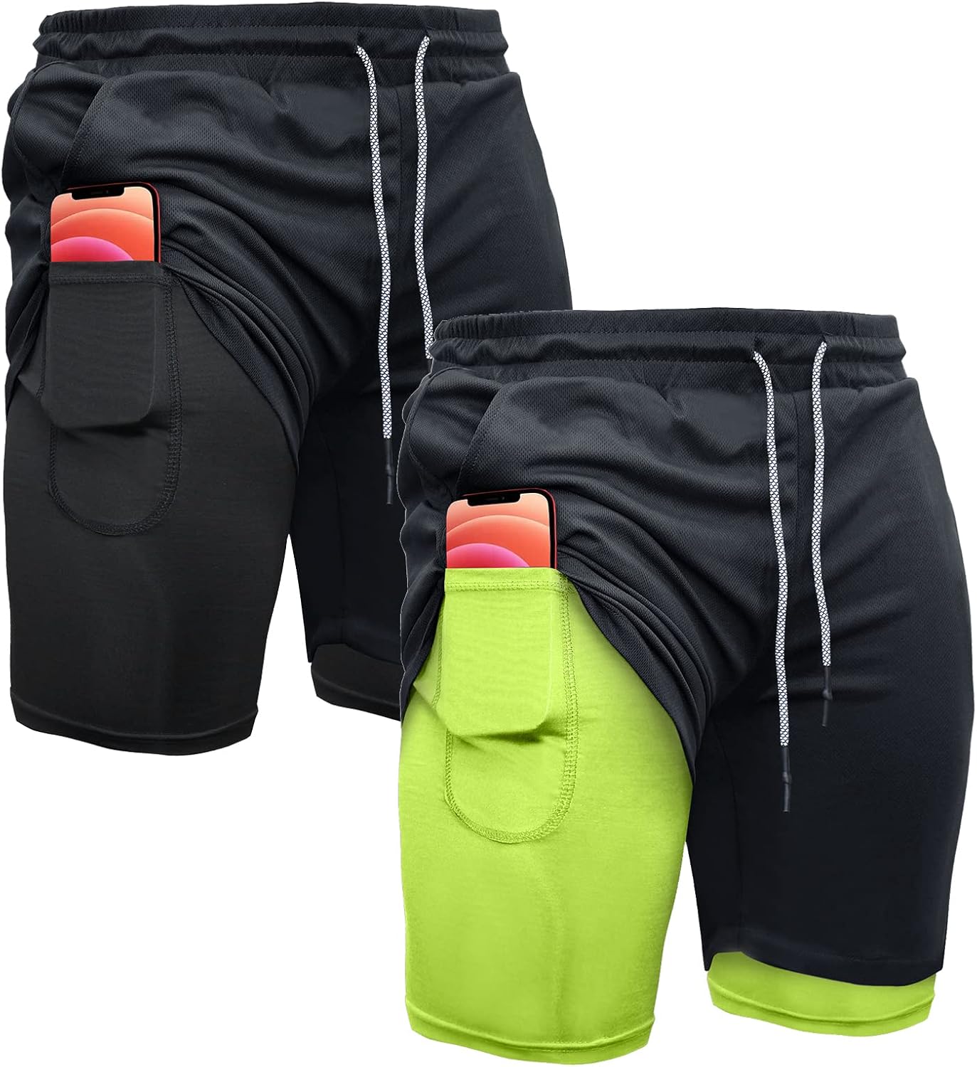 OEBLD Mens Athletic Shorts 2-in-1 Gym Workout Running 7in