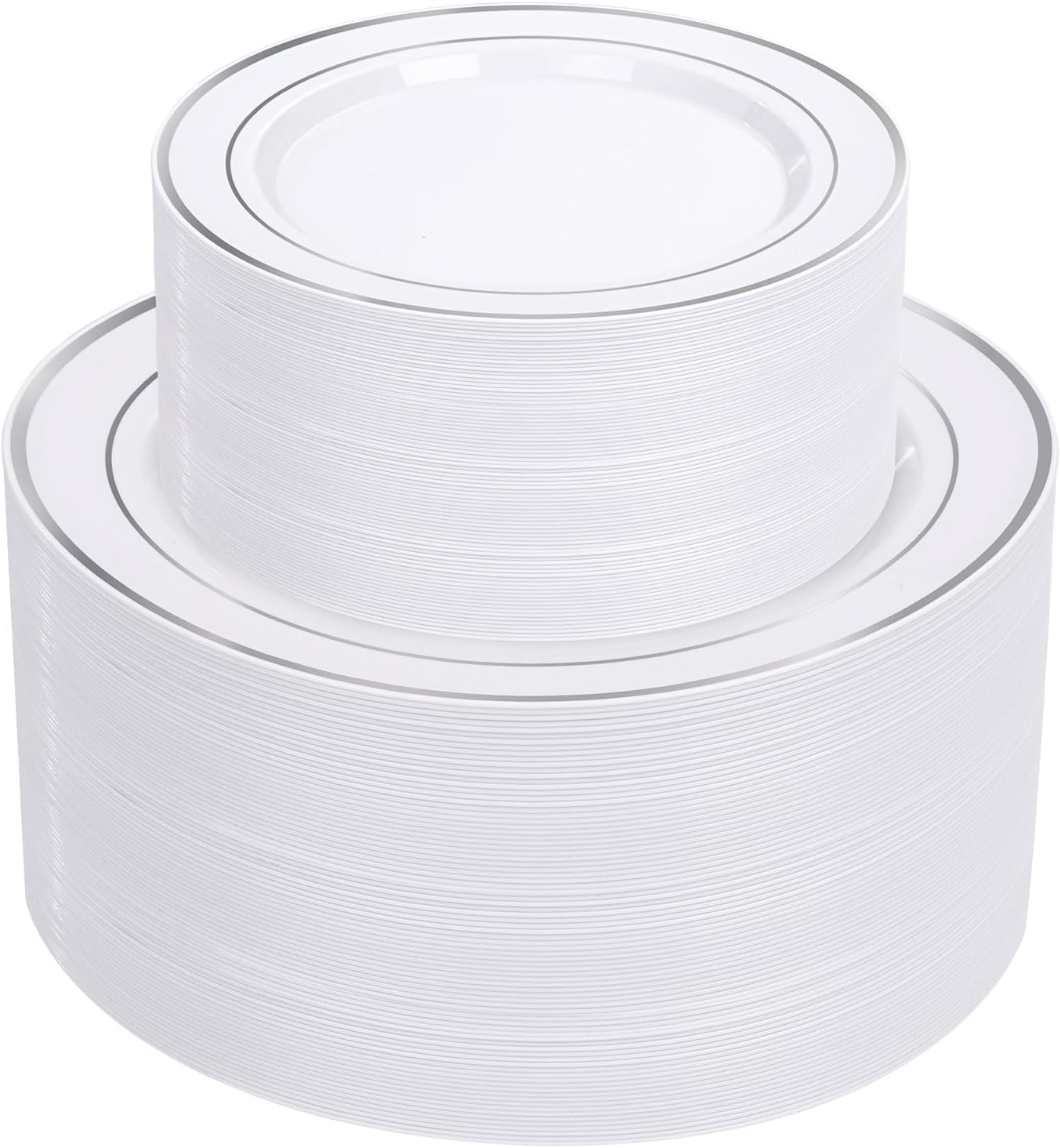Supernal 102pcs White and Silver Plastic Plates for Parties