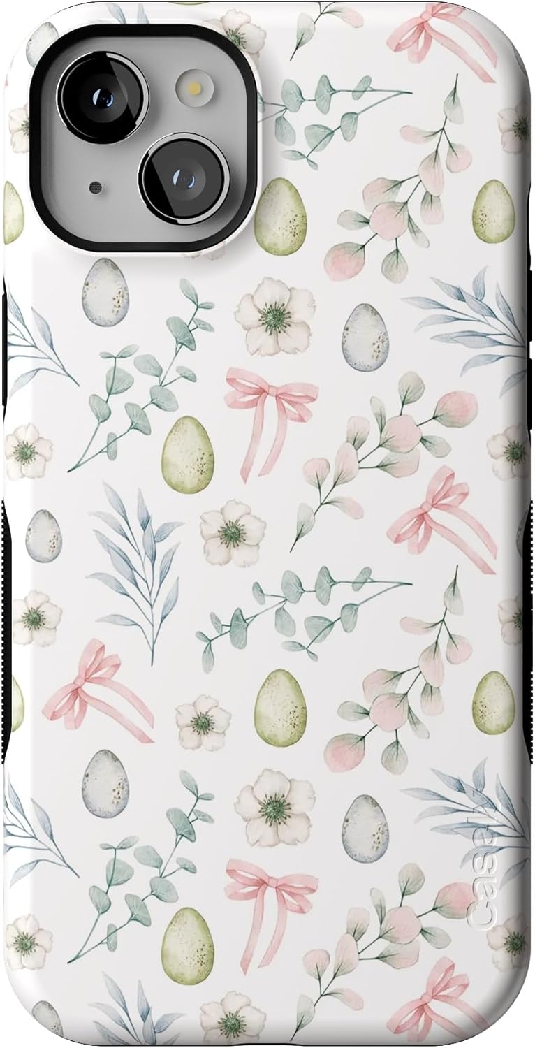 Casely iPhone 15 Plus Case - So Eggxtra Spring Garden Design