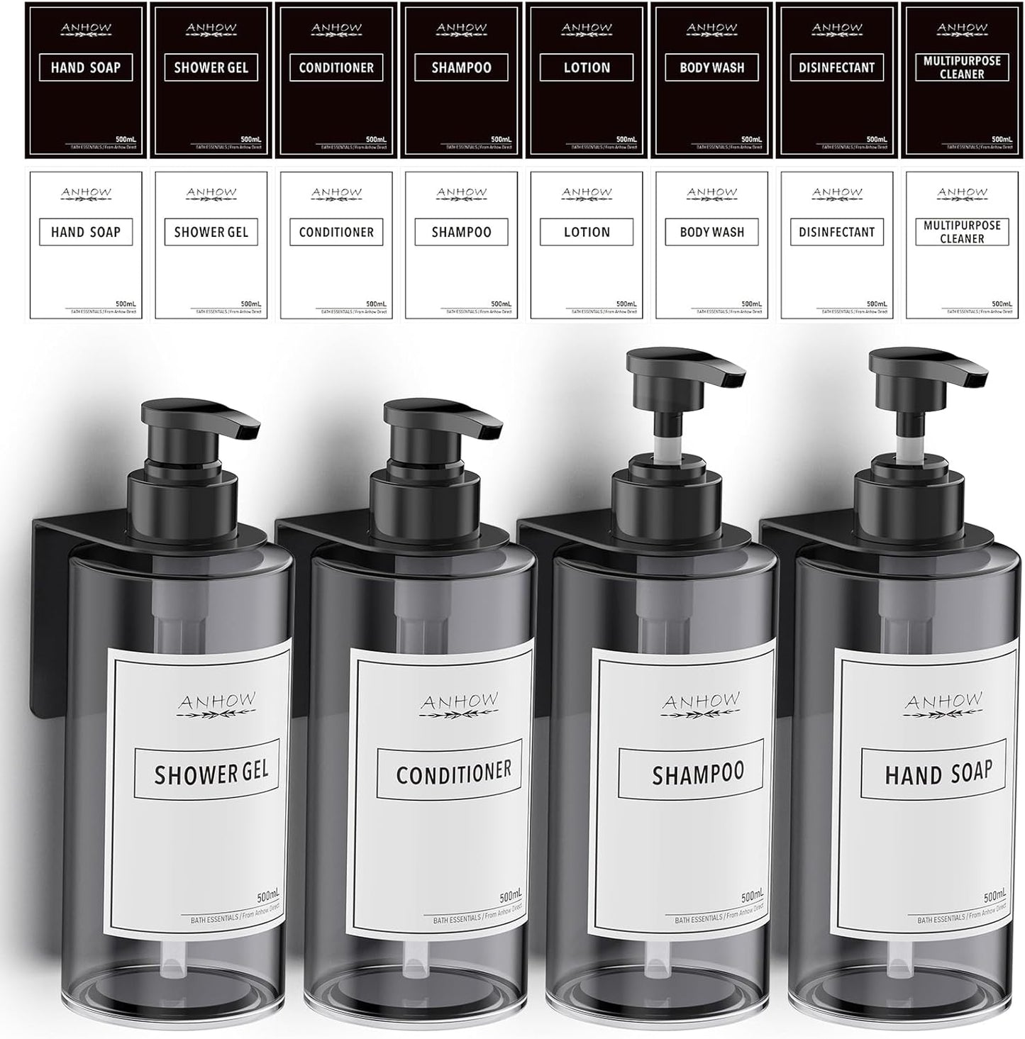 Anhow 4-Pack Refillable Dispensers - No Drill!
