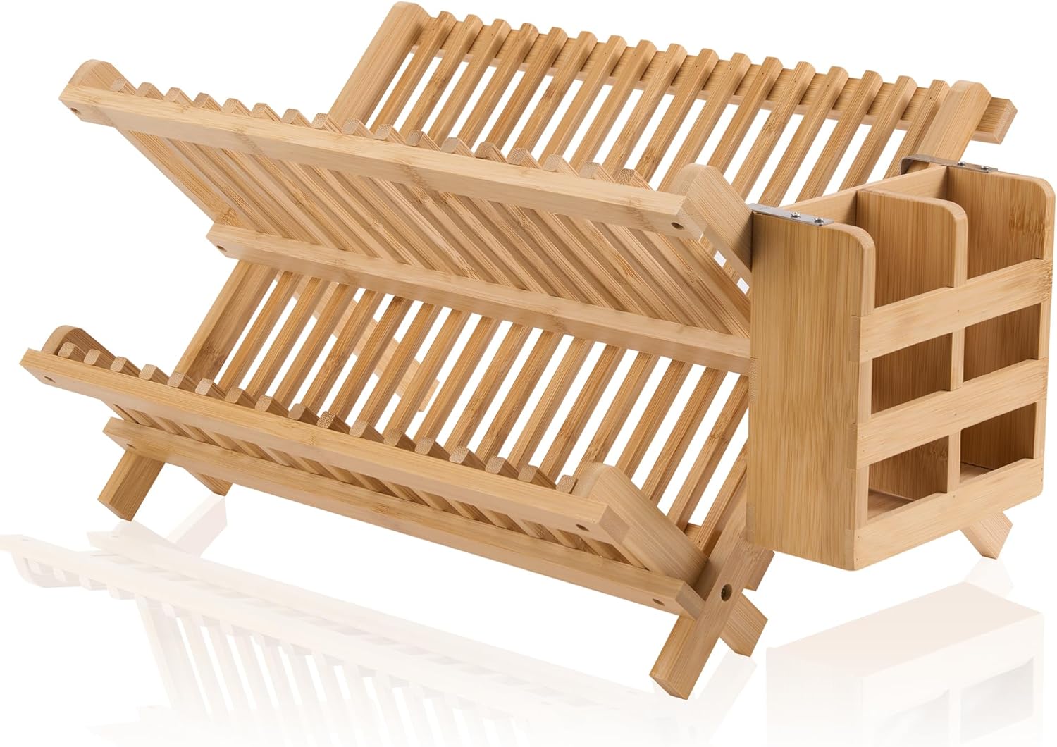 Bamboo Dish Drying Rack - 2 Tier Collapsible Kitchen Organizer