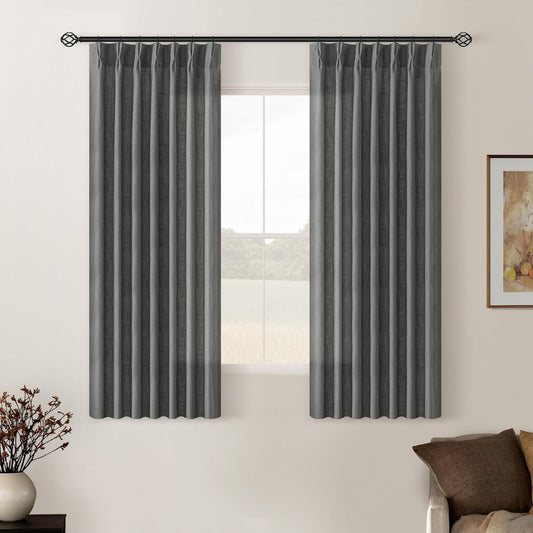 Charcoal Grey Pinch Pleated Linen Cafe Curtains for Home Decor
