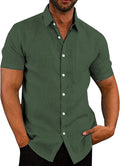 Men's Linen Short Sleeve Button Down Shirt - Casual Summer Fit