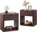 Fluted Nightstand Set of 2 with Faux Marble-Top for Modern Spaces