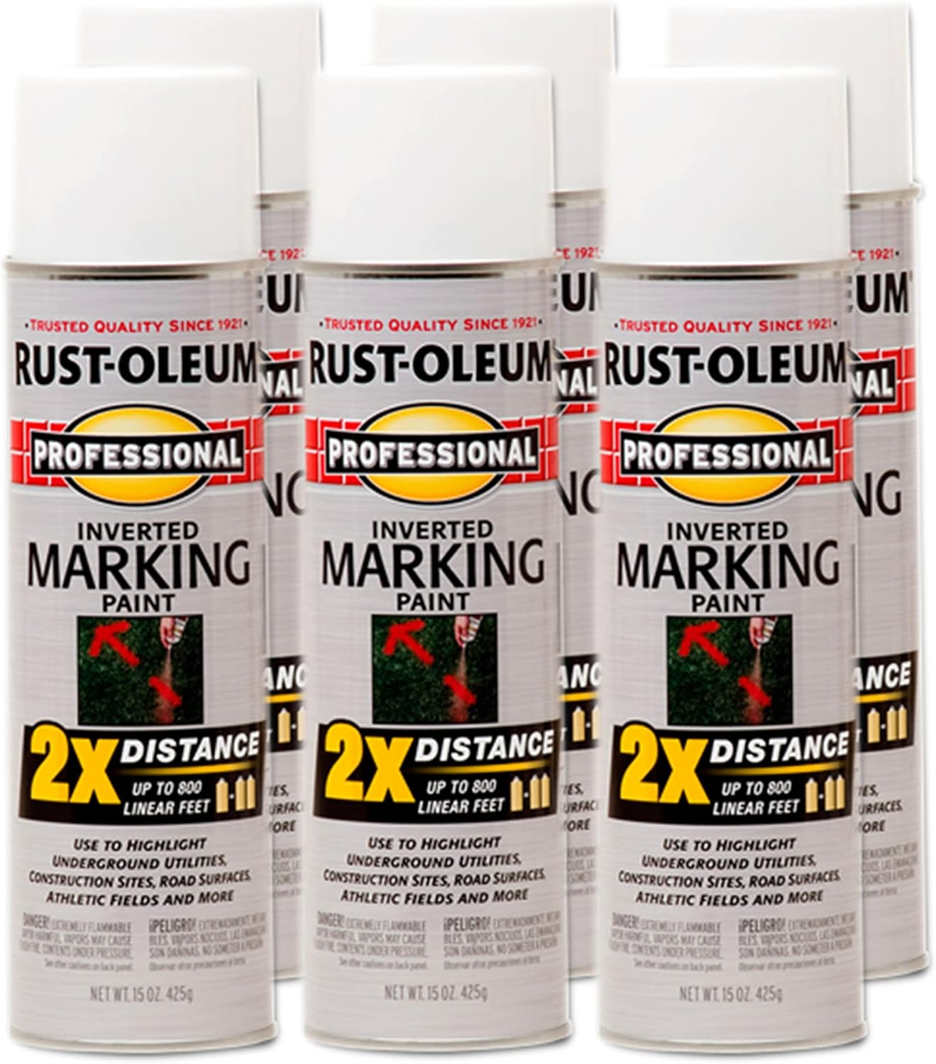 Professional 2X Distance Inverted Marking Spray Paint, 6 Pack