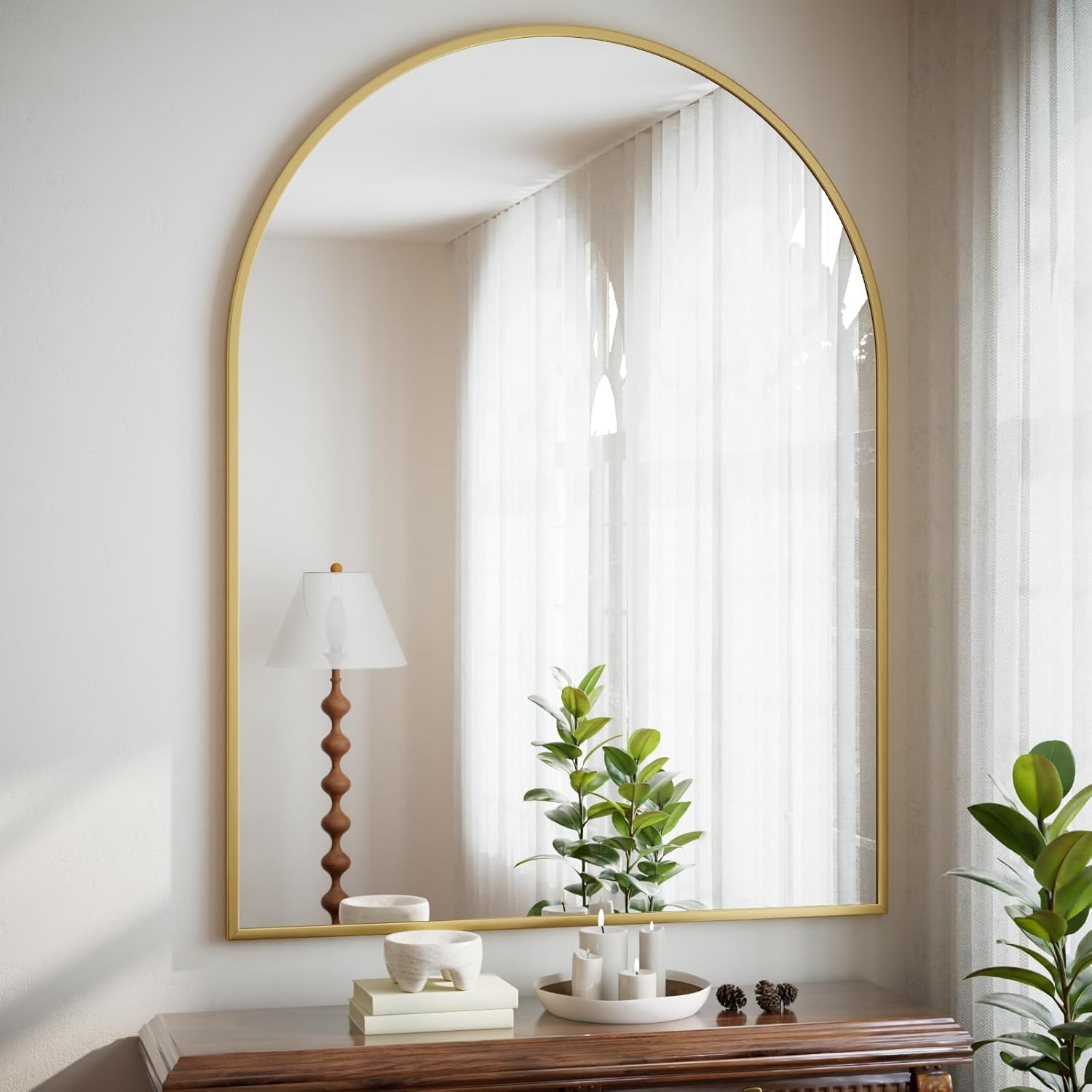 Arched Bathroom Mirror - Gold Wall Mounted Vanity Mirror