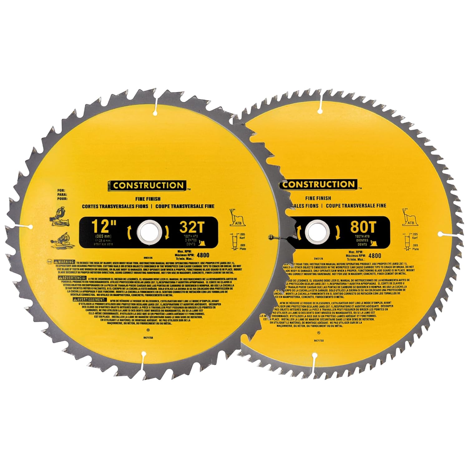 Upgraded 12in Miter Saw Blade 80T&32T for Precision Cuts