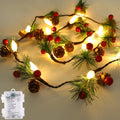 3Pack Christmas Garland with Lights 7FT Pinecones & Red Berries
