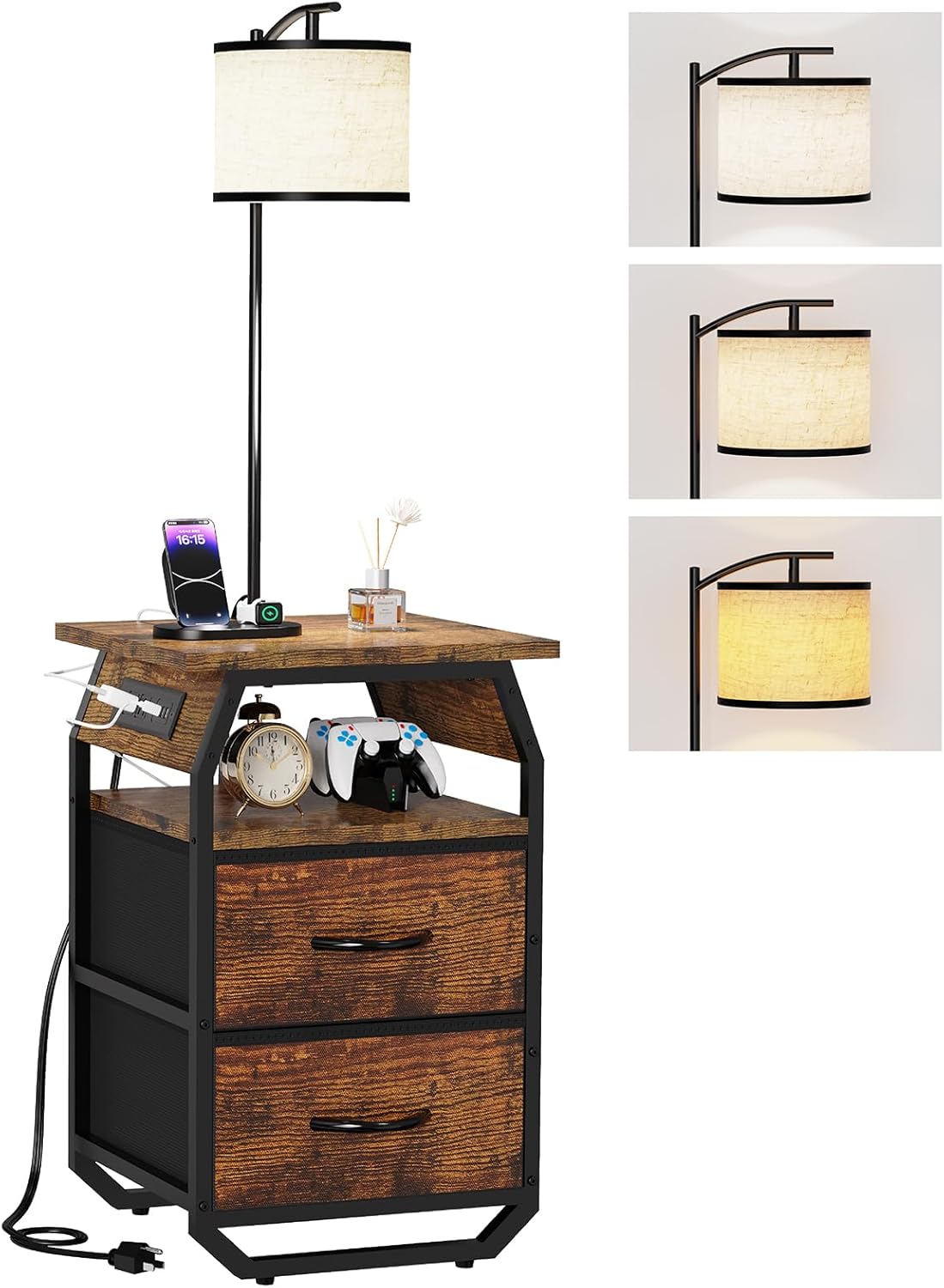Multifunctional Floor Lamp with Table and Charging Station Combo