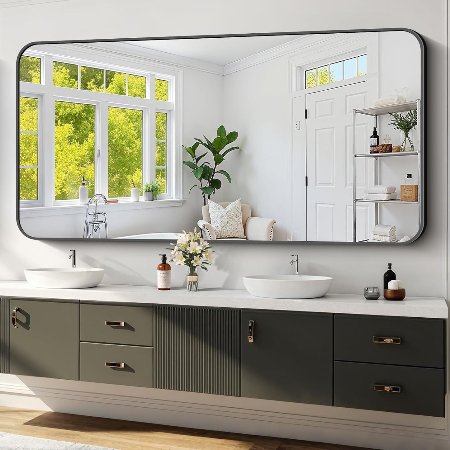 Koonmi Black Framed Bathroom Mirror - 32x72 Inch Shatterproof