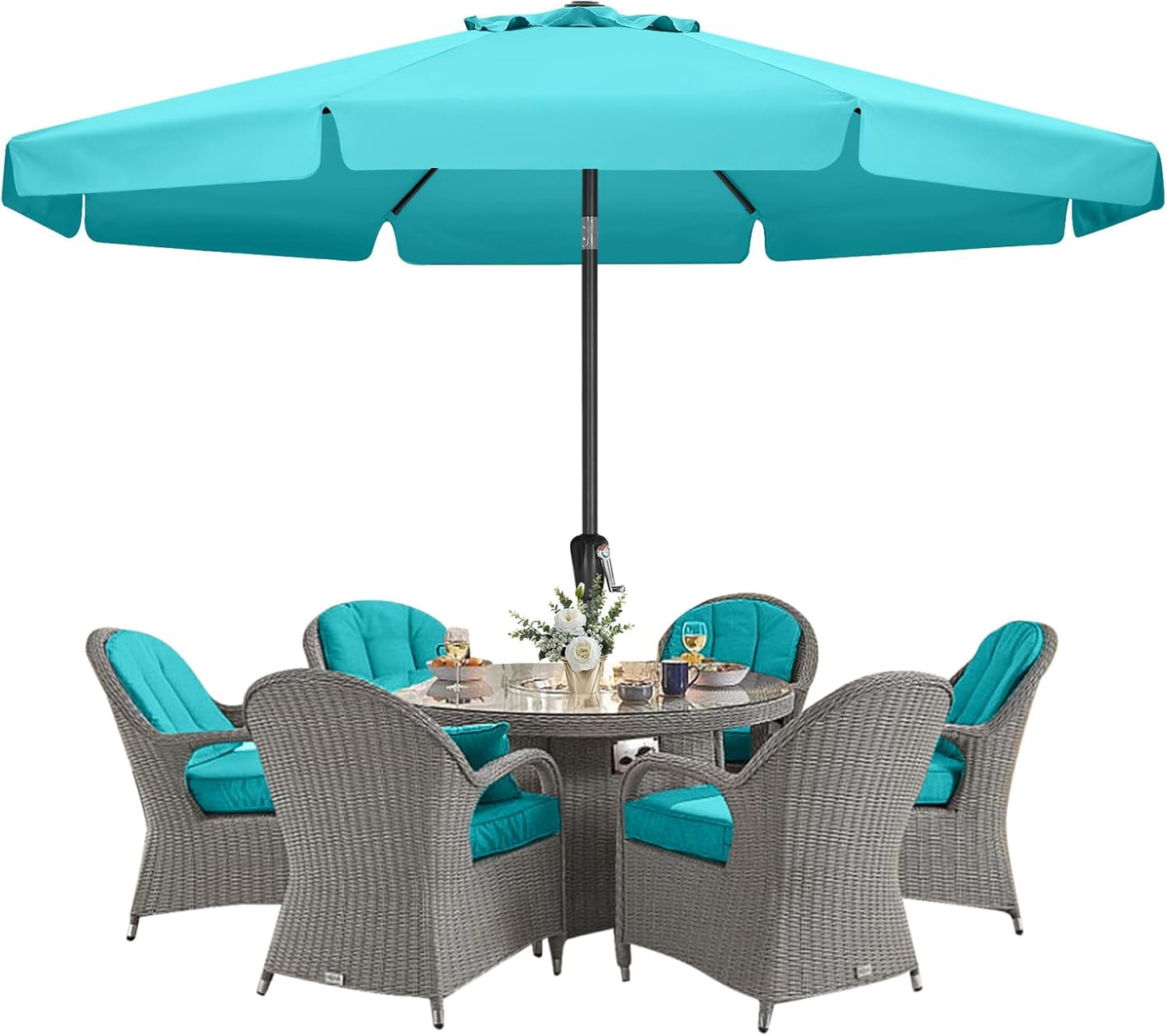 MASTERCANOPY Valance Patio Umbrella - 11ft Turquoise Shade