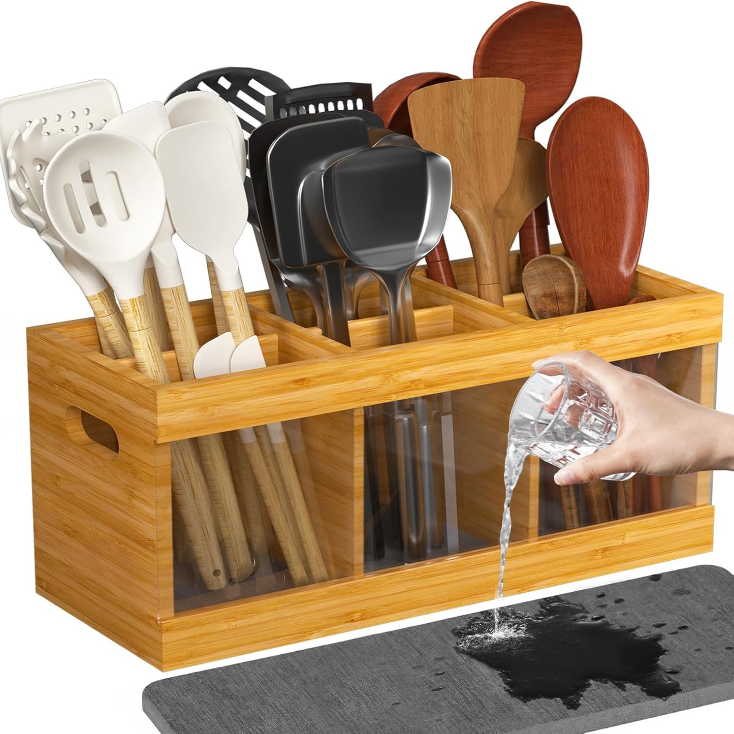 Yofidra Bamboo Utensil Holder: Extra Large Kitchen Organizer